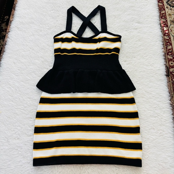 SLY Navy Blue/White/Yellow Knitted Stretchy 100%Cotton Mini Dress size Small - Picture 2 of 16